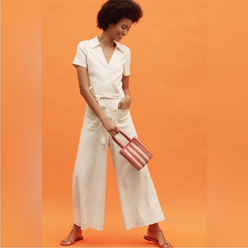 Maeve Anthropology White Denim Jumpsuit 12